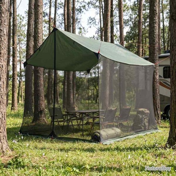 Tarp de camping avec murs en maille Vert arm�e