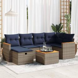 Salon de jardin avec coussins 7 pcs gris r&eacute;sine tress&eacute;e