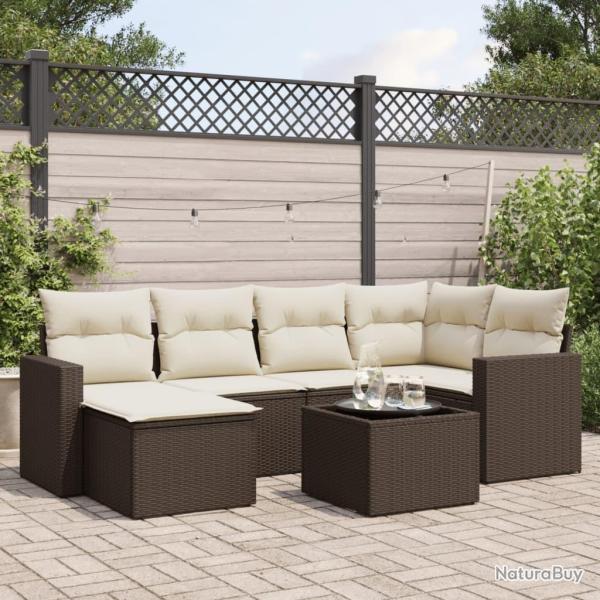 Salon de jardin avec coussins 7 pcs marron r�sine tress�e