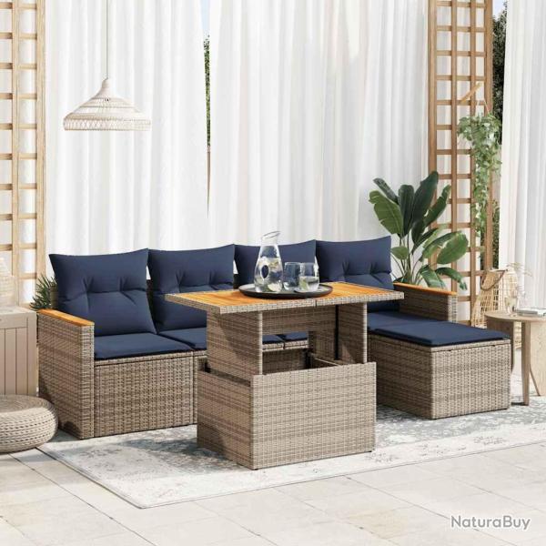 Salon de jardin 6 pcs avec coussins gris r�sine tress�e