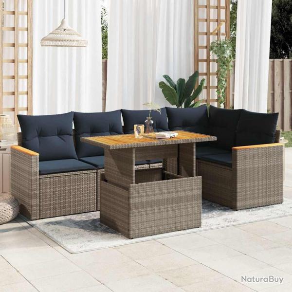 Salon de jardin 6 pcs avec coussins gris r�sine tress�e