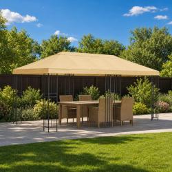 Gazebo avec murs lat&eacute;raux 6 x 3 m Cr&egrave;me Polyester et Acier 190
