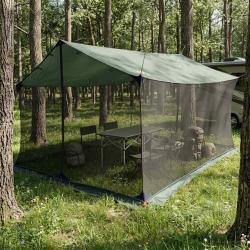 Tarp de camping avec murs en maille Vert arm&eacute;e
