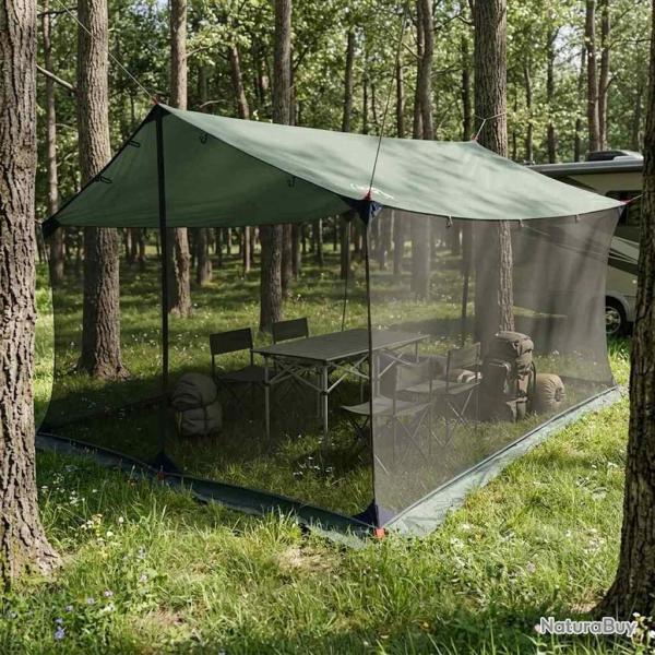 Tarp de camping avec murs en maille Vert arm�e