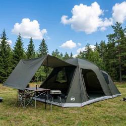 Tente Cabane Vert arm&eacute;e 12-Personnes Polyester et Acier