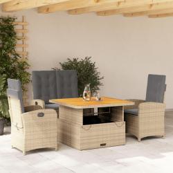 Ensemble &agrave; manger de jardin coussins 4 pcs beige r&eacute;sine tress&eacute;e
