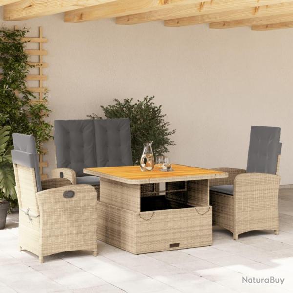 Ensemble � manger de jardin coussins 4 pcs beige r�sine tress�e