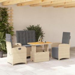 Ensemble &agrave; manger de jardin coussins 4 pcs beige r&eacute;sine tress&eacute;e