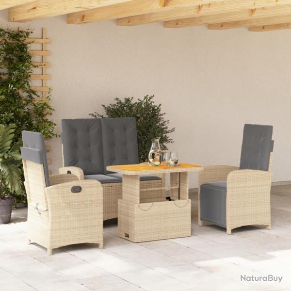 Ensemble � manger de jardin coussins 4 pcs beige r�sine tress�e