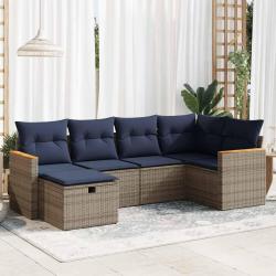 Salon de jardin 6 pcs avec coussins gris r&eacute;sine tress&eacute;e