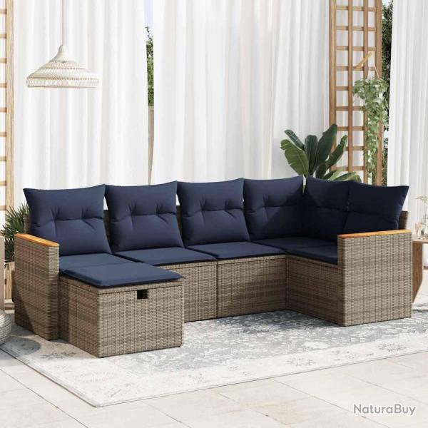 Salon de jardin 6 pcs avec coussins gris r�sine tress�e