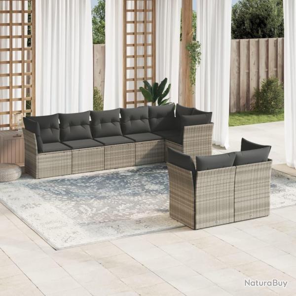 Salon de jardin 8 pcs avec coussins gris clair r�sine tress�e