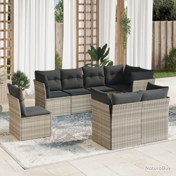 Salon de jardin 8 pcs avec coussins gris clair r�sine tress�e