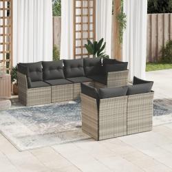 Salon de jardin avec coussins 7 pcs gris clair r&eacute;sine tress&eacute;e