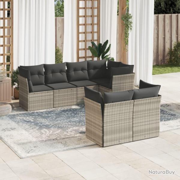 Salon de jardin avec coussins 7 pcs gris clair r�sine tress�e