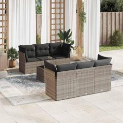 Salon de jardin avec coussins 7 pcs gris clair r&eacute;sine tress&eacute;e