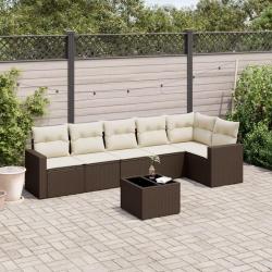 Salon de jardin avec coussins 7 pcs marron r&eacute;sine tress&eacute;e