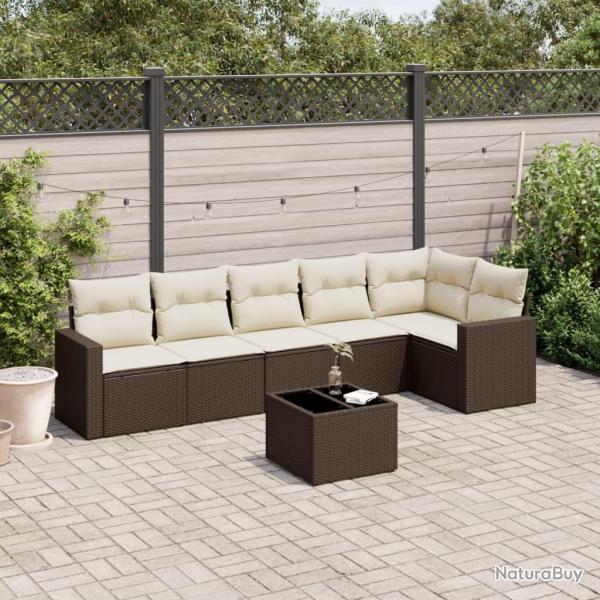 Salon de jardin avec coussins 7 pcs marron r�sine tress�e
