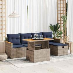 Salon de jardin avec coussins 6 pcs gris r&eacute;sine tress&eacute;e acacia