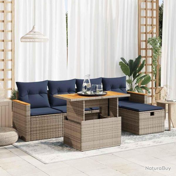Salon de jardin avec coussins 6 pcs gris r�sine tress�e acacia