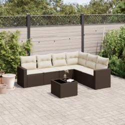 Salon de jardin avec coussins 7 pcs marron r&eacute;sine tress&eacute;e