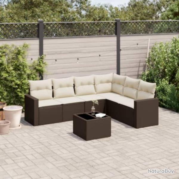 Salon de jardin avec coussins 7 pcs marron r�sine tress�e
