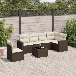 Salon de jardin avec coussins 7 pcs marron r&eacute;sine tress&eacute;e
