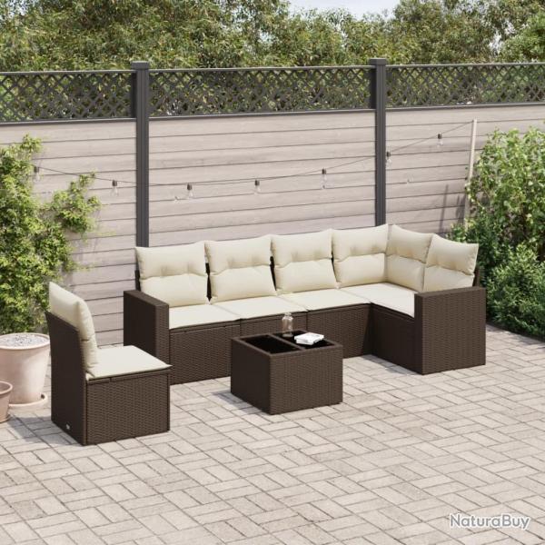 Salon de jardin avec coussins 7 pcs marron r�sine tress�e