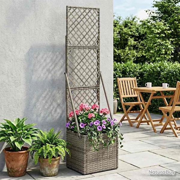 Bac � fleurs avec Treillis Gris 35 x 30 x 135 cm polyrotin