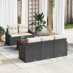 Ensemble de canap&eacute; de jardin 6 pcs Noir et Cr&egrave;me polyrotin