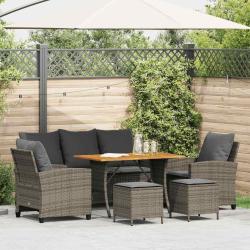 Ensemble de canap&eacute; de jardin 6 pcs avec coussins gris r&eacute;sine tress&eacute;e