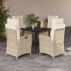 Ensemble &agrave; manger de jardin avec coussins 5pcs Beige poly rotin