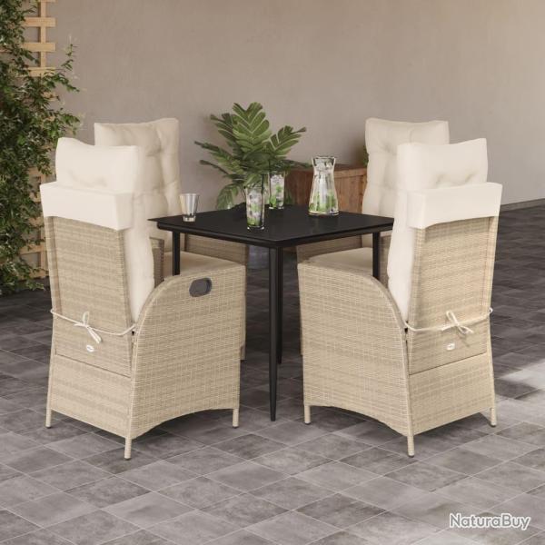 Ensemble � manger de jardin avec coussins 5pcs Beige poly rotin
