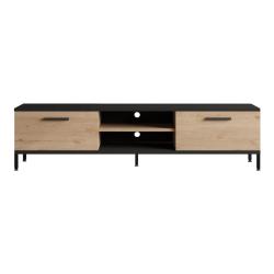 Meuble TV support t&eacute;l&eacute;vision salon &eacute;tag&egrave;re Lemp&auml;&auml;l&auml; &agrave; 2 portes 39 x 160 x 35 cm effet ch&ecirc;ne noir 03