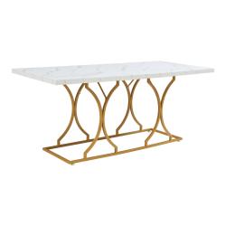 Table &agrave; manger pour 6 personnes effet marbre blanc / dor&eacute; 03_0011099