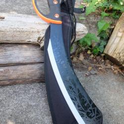 Machette Couteau Kukkri Bushcraft Parang Machete Lame Acier 3Cr13 Manche ABS Black/orange Etui Nylon