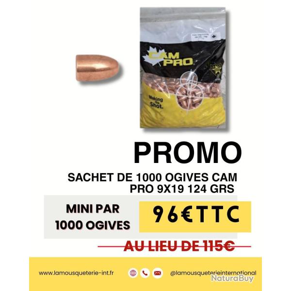OGIVES CAMPRO x1000 FMJ cal.9mm Para 124 grains �.355 RN-FCP *PRE COMMANDE