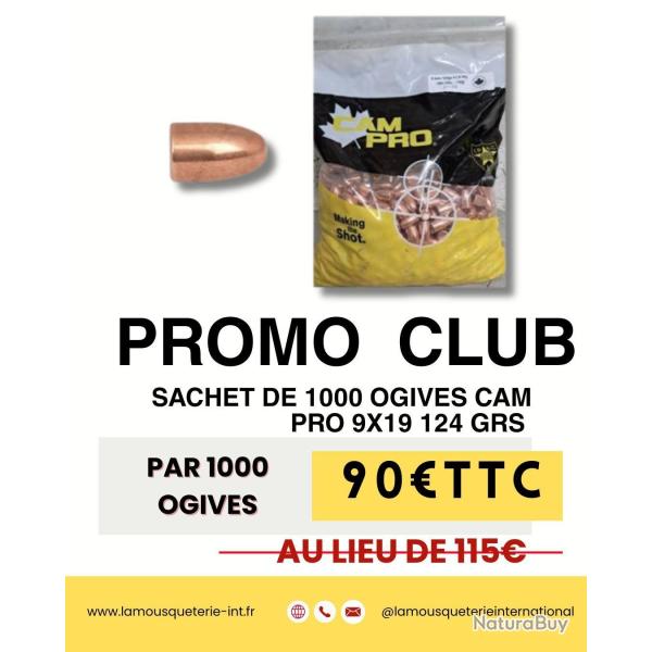 OGIVES CAMPRO x1000 FMJ cal.9mm Para 124 grains �.355 RN-FCP *PRE COMMANDE club