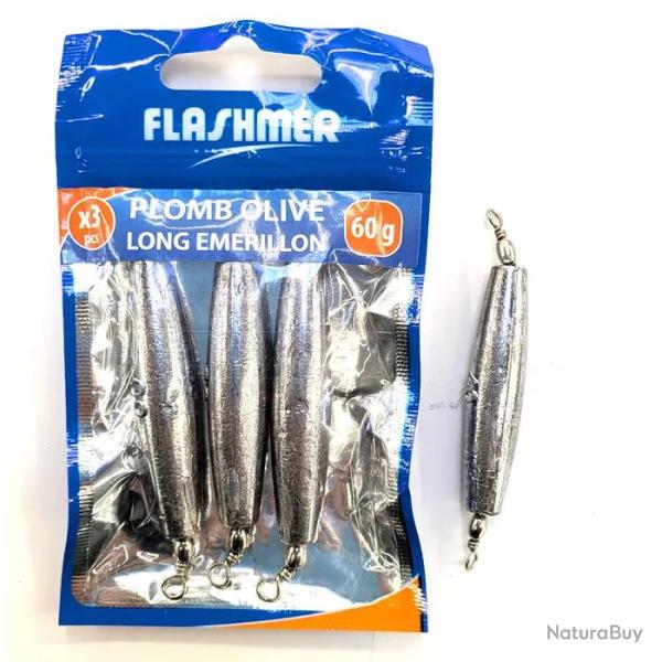 Plomb Olive Longue avec Emerillon 30GR