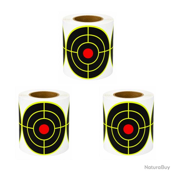 600 Cibles Rondes R�actives Autocollantes 76mm Fluorescentes - 3 rouleaux de 200