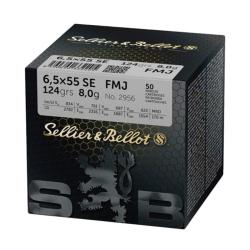 Cartouches Sellier & Bellot calibre 6.5&times;55 SE FMJ 124grs 8g x50