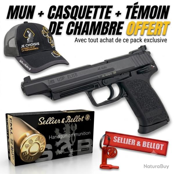 Pack pistolet HECKLER & KOCH usp elite cal.45acp + Munitions + casquette + temoin offert