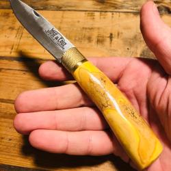 Couteau de Poche Artisanal Jos&eacute; Da Cruz 19cm Manche en bois en Buis Rustique Lame Acier Carbone neuf