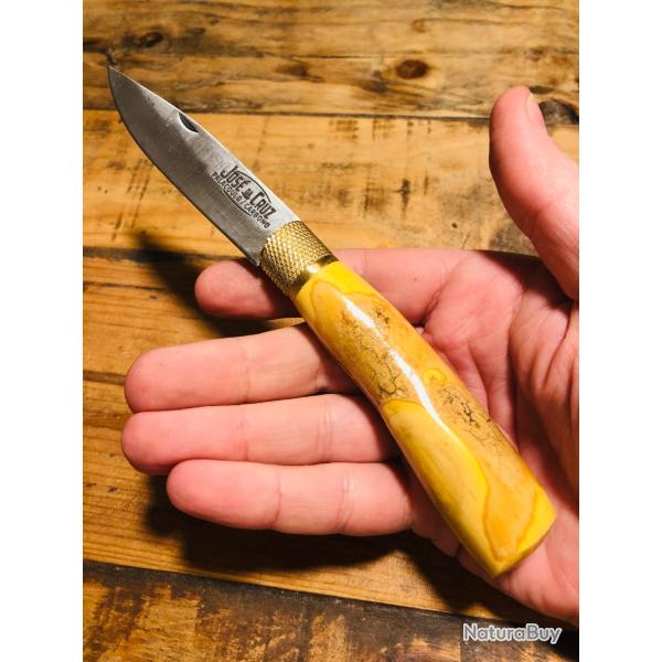 Couteau de Poche Artisanal Jos� Da Cruz 19cm Manche en bois en Buis Rustique Lame Acier Carbone neuf