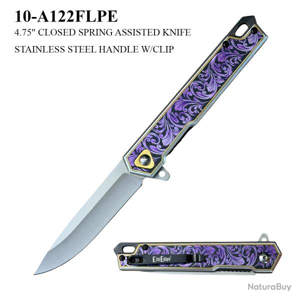Couteau ElitEdge A/O Lame Acier Inox Manche Inox Gris, floral violet/noir Linerlock EE10A122FLPE