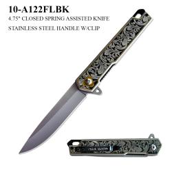 Couteau ElitEdge A/O Lame Acier Inox Manche Inox Gris, floral argent/noir Linerlock EE10A122FL