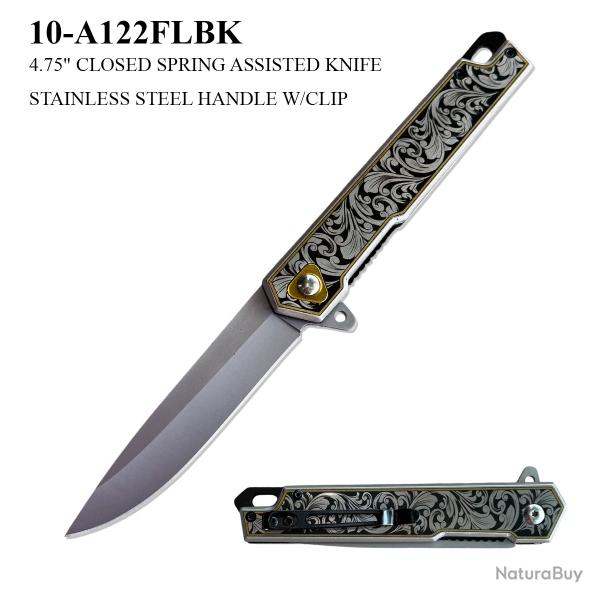 Couteau ElitEdge A/O Lame Acier Inox Manche Inox Gris, floral argent/noir Linerlock EE10A122FL