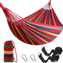 Hamac en Coton Grande Taille Complet Deux Personnes 2,70 x 1,50m Charge 300 kg Rouge