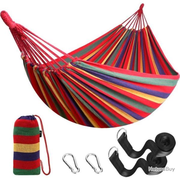 Hamac en Coton Grande Taille Complet Deux Personnes 2,70 x 1,50m Charge 300 kg Rouge