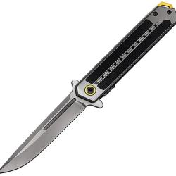 Couteau ElitEdge A/O Lame Acier Inoxydable Manche Inox Gris, Insert G10 Noir Linerlock EE10A131GYGC